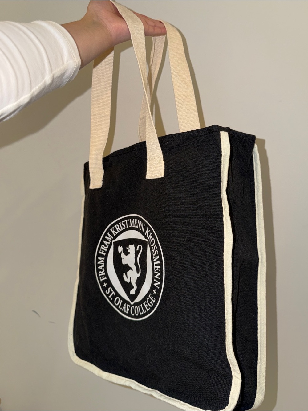 Black Canvas Tote with Cream Trim